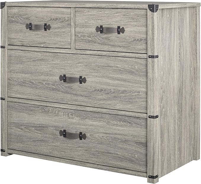 Little Seeds Nova 4 Drawer Storage Grey Dresser, Gray Oak - LeafyLoom