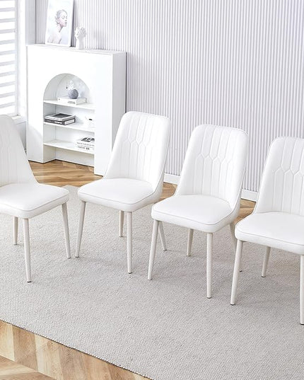 Modern Set of 4, Faux Leather Dining PU Upholstered Cream Kitchen Chair Metal Legs for Home Living Room, Restaurant, 4 Piece - LeafyLoom