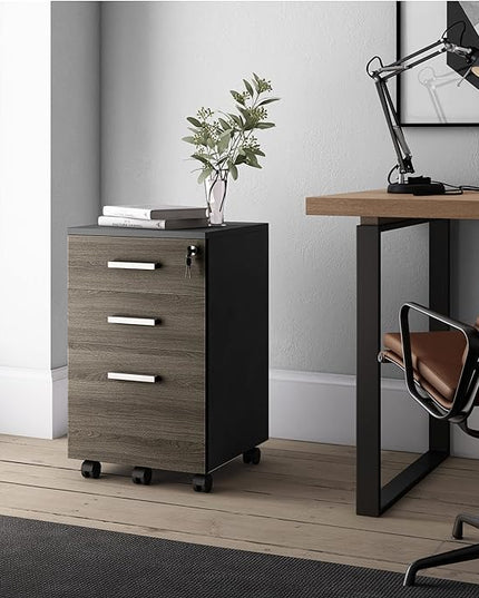 Lazio File Cabinet with Lock - Filing Cabinet for Home and Office - 3 Drawer Small Rolling File Cabinet -Wood Printer Stand with Storage for A4 Size/Legal Documents, File Folders (SLATE GRAY/Black) - LeafyLoom