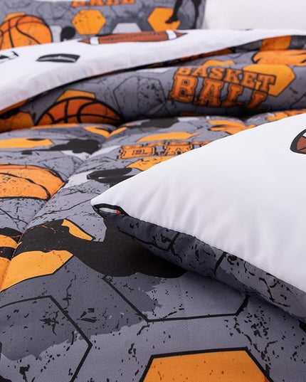 Btargot 3 Piece Grey Geometric Basketball Comforter Set Twin for Boys Teens, 3D Sports Bedding,Soft Microfiber Reversible Quilt with 2 Matching Pillow Shams, Yellow - LeafyLoom