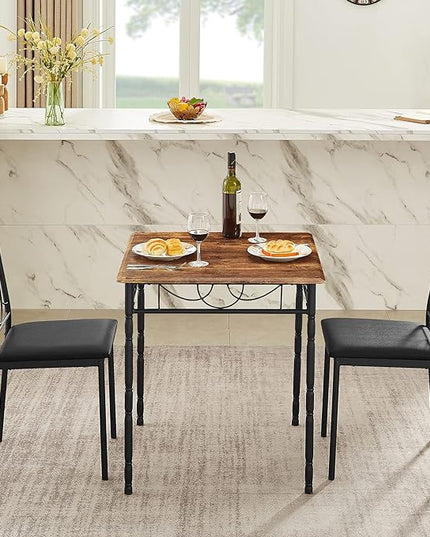VECELO 3 Pieces Sets,43.3" Table&Chairs for 2,Industrial Counter Height Tabletop with Bar Stools, Rectangle Breakfast Chairs, Living Room, Apartment, Dining Table for 2, Brown - LeafyLoom
