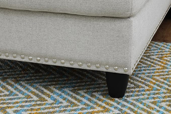 98" L-Shaped Sectional Couch with Storage Ottoman and Left Facing Chaise,Linen Upholstered Sofa with 2 Cup Holders and 2 Throw Pillows for Living Room,Light Gray - LeafyLoom
