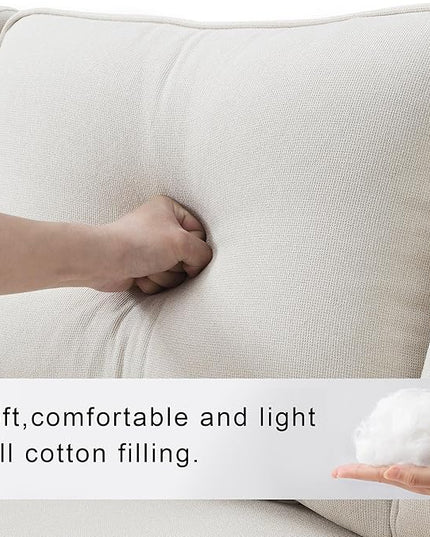 104" Modern Sofa, 4-seat Couch with Armrest Pockets and 4 Pillows for Living Room, Apartment, 104inch, Beige - LeafyLoom