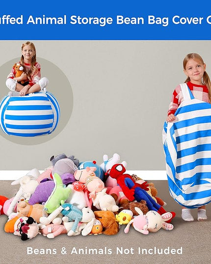 Aubliss Stuffed Animal Bean Bag Storage Chair (Blue/White Striped, Medium (32'')) - LeafyLoom