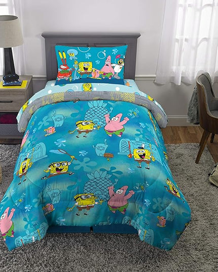 Franco Kids Bedding Super Soft Comforter and Sheet Set, 4 Piece Twin Size, Spongebob - LeafyLoom