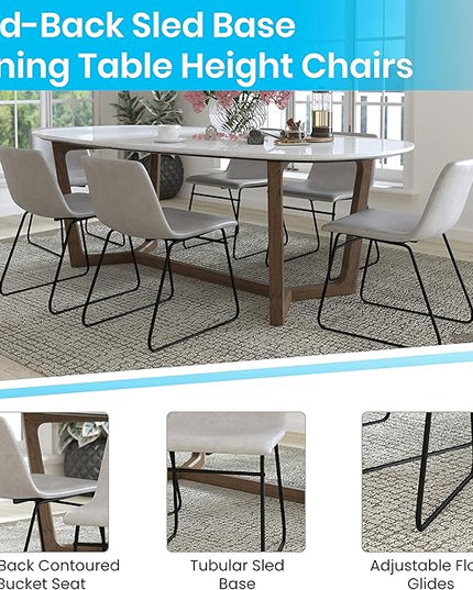 Flash Furniture Butler 18 Inch Commercial Grade LeatherSoft Dining Table Height Chair, Mid-Back Black Sled Base with Light Gray LeatherSoft Upholstery, Set of 2 - LeafyLoom