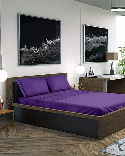 DREAMCARE Twin XL Sheet Sets - Cooling Bed Sheets - 4pcs Set - up to 15" Deep Pocket Twin XL Sheets - XL Twin Sheet Set – Soft & Long Lasting 100% Fine Brushed Polyester with Side Pocket - Purple - LeafyLoom