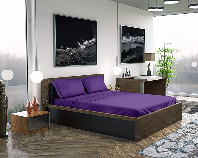 DREAMCARE Twin XL Sheet Sets - Cooling Bed Sheets - 4pcs Set - up to 15" Deep Pocket Twin XL Sheets - XL Twin Sheet Set – Soft & Long Lasting 100% Fine Brushed Polyester with Side Pocket - Purple - LeafyLoom