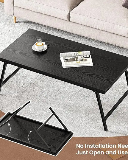 Folding Coffee Table, Leg Latches Portable Sturdy Floor Table Desk for Sitting on The Floor, No Assembly Low Coffee Table for Living Room, Home, Office, Black, 41.34L×21.65W×15.75H - LeafyLoom
