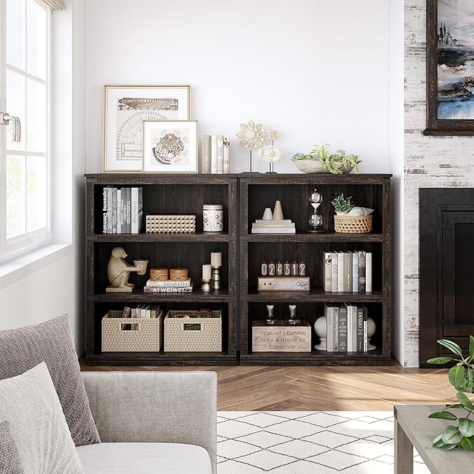 GAOMON 3 Tier Bookcase, Farmhouse Book shelf with Storage Open Display Bookshelves, 40" Low Book Case Wooden 3 Shelf Bookcase Home Decor Furniture for Home Office, Living Room, Bed Room - Oak - LeafyLoom