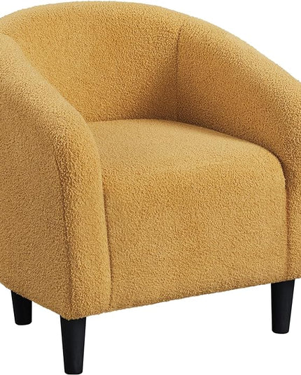 Yaheetech Accent Chair, Cozy Living Room Chairs with Soft Padded, Furry Sherpa Barrel Chair Sturdy Legs, Modern Armchair for Living Room Bedroom Reception Room Office, Mustard Yellow - LeafyLoom