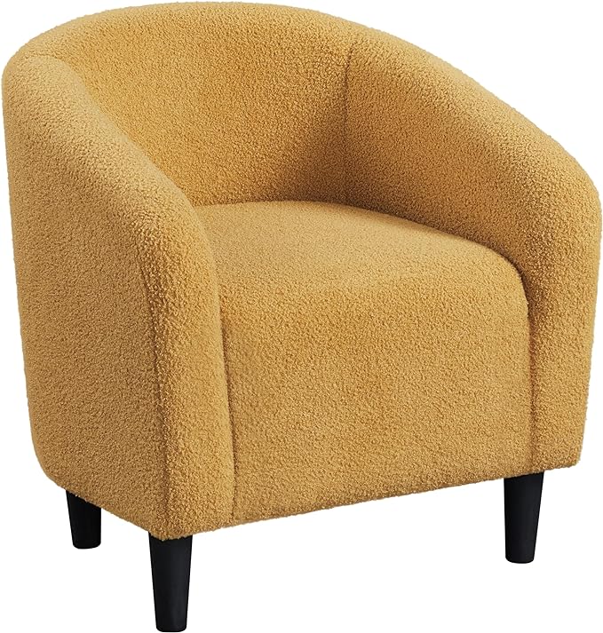 Yaheetech Accent Chair, Cozy Living Room Chairs with Soft Padded, Furry Sherpa Barrel Chair Sturdy Legs, Modern Armchair for Living Room Bedroom Reception Room Office, Mustard Yellow - LeafyLoom