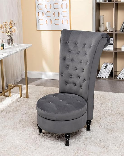 Royal Velvet Accent Chair for Vanity with Storage and Luxurious Upholstery, Retro Design and Versatile Usage for Living Room, Bedroom, Lounge and Office, Grey - LeafyLoom