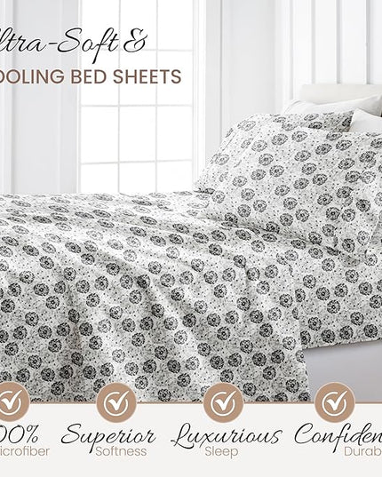 Linen Market 4 Piece California King Bedding Sheet Set (Gray Floral) - Sleep Better Than Ever with These Ultra-Soft & Cooling Bed Sheets for Your Cal King Size Bed - Deep Pocket Fits 16" Mattress - LeafyLoom