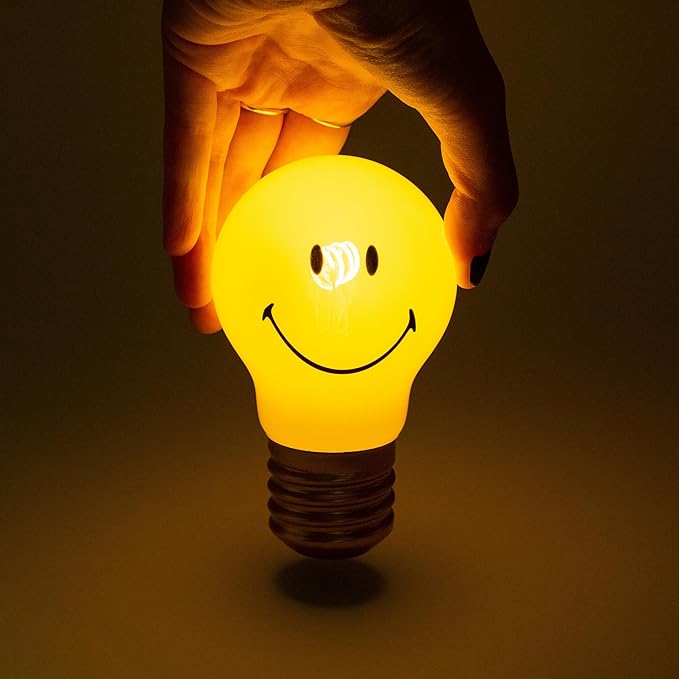 Suck UK | Smiley Face Lamp | Cordless Table Lamp Led Light Bulb | Smiley Face Light & Smiley Face Decor | Kids Night Light | USB Rechargeable Lamp | Cool Room Decor & Kids Room Decor | Cordless Lamps - LeafyLoom