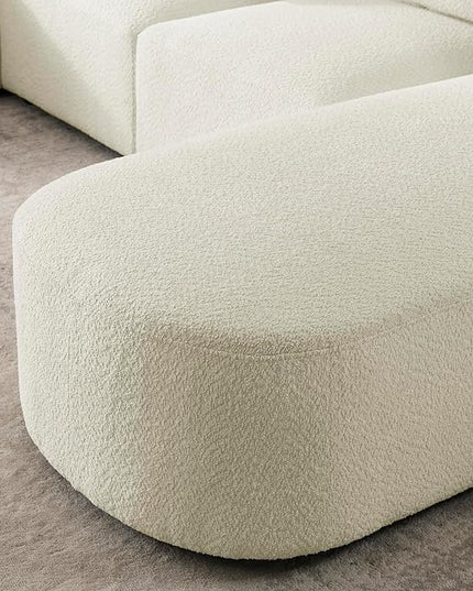 L Shape Sectional Sofa with Left Side Chaise and Removable Ottoman, Upholstered Modular Couch w/Pillows for Living Room, Office, DIY Combination, Loop Yarn Fabric, Beige, 113" - LeafyLoom