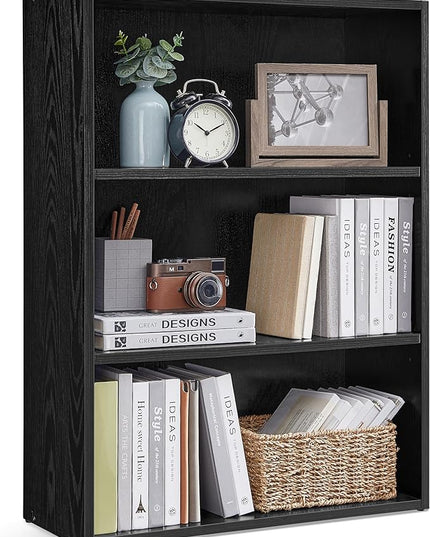VASAGLE Bookshelf, 23.6 Inches Wide, 3-Tier Open Bookcase with Adjustable Storage Shelves, Floor Standing Unit, Ebony Black ULBC163T56 - LeafyLoom