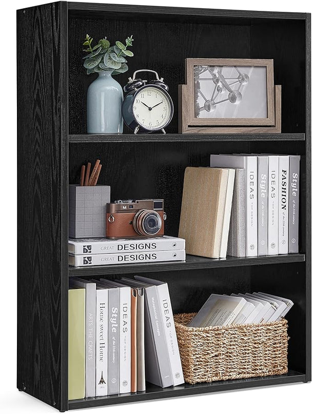 VASAGLE Bookshelf, 23.6 Inches Wide, 3-Tier Open Bookcase with Adjustable Storage Shelves, Floor Standing Unit, Ebony Black ULBC163T56 - LeafyLoom