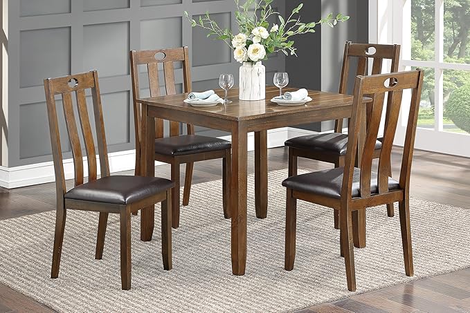 NicBex Small Kitchen Table Set for 4 Dining Room Table Set 5pc Dining Set Table and 4 Side Chairs Upholstered Seat for Small Space, Apartment, Transitional Style, Wooden, Brown - LeafyLoom