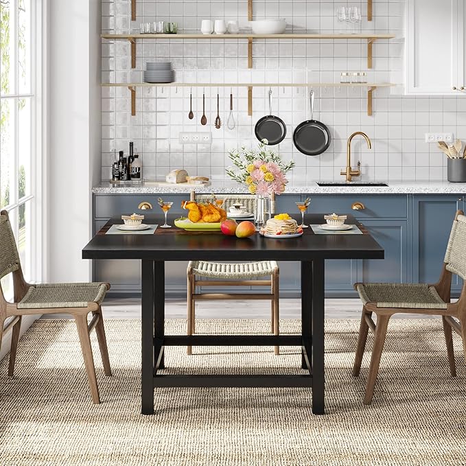39.4"x 39.4"x29.5 “ inches Rustic Wooden Square Dining Kitchen Table for Small Space - LeafyLoom