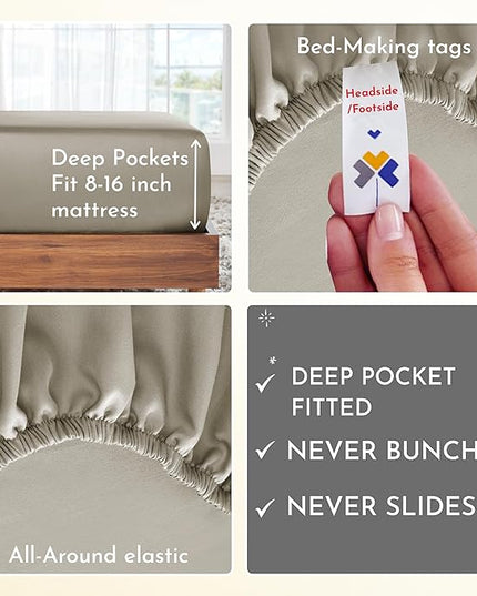California Design Den 100% Cotton Sheets - Softest 4-Pc Queen Sheet Set, Cooling Sheets for Queen Size Bed, Deep Pockets, 400 Thread Count Sateen, Bedding Sheets & Pillowcases, Queen Sheets (Taupe) - LeafyLoom