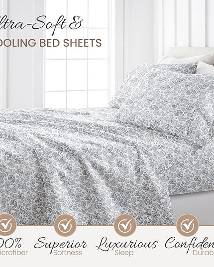 Linen Market 4 Piece Queen Bedding Sheet Set (Navy Floral) - Sleep Better Than Ever with These Ultra-Soft & Cooling Bed Sheets for Your Queen Size Bed - Deep Pocket Fits 16" Mattress - LeafyLoom