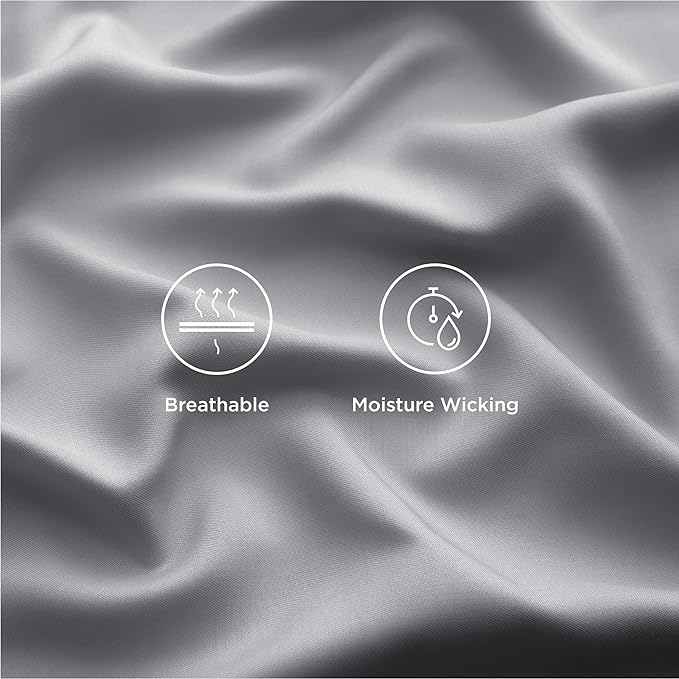Bedsure King Size Sheet Set, Cooling Sheets King, Rayon Derived from Bamboo, Deep Pocket Up to 16", Breathable & Soft Bed Sheets, Hotel Luxury Silky Bedding Sheets & Pillowcases, Silver Grey - LeafyLoom
