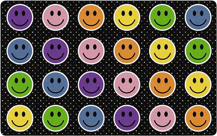 Flagship Carpets Smiley Seating (Seats 24) Classroom Area Rug or Educational Learning Mat, Kids Room or Playroom Carpet, 7'6" x 12', Black/Multi - LeafyLoom