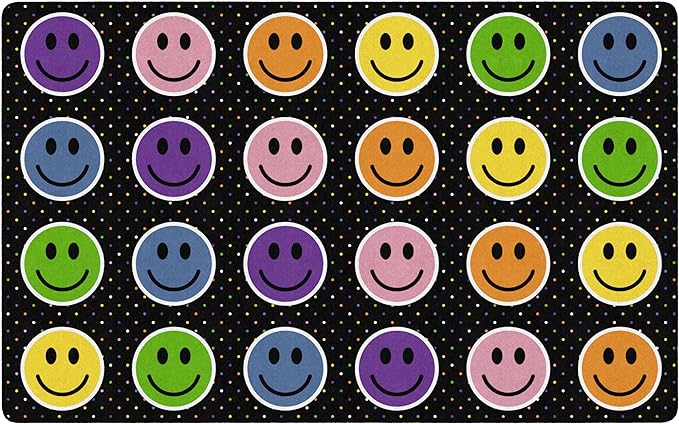 Flagship Carpets Smiley Seating (Seats 24) Classroom Area Rug or Educational Learning Mat, Kids Room or Playroom Carpet, 7'6" x 12', Black/Multi - LeafyLoom