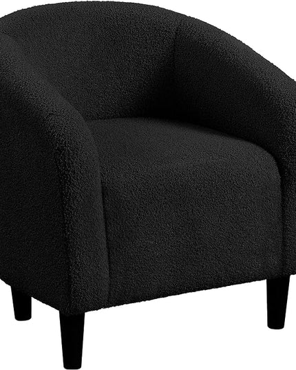 Yaheetech Accent Chair, Cozy Living Room Chairs with Soft Padded, Furry Sherpa Barrel Chair Sturdy Legs, Modern Armchair for Living Room Bedroom Reception Room Office Reading Room, Black - LeafyLoom