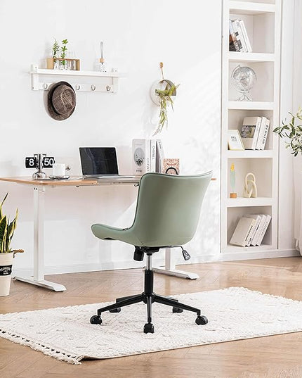 YOUNIKE Armless Office Chair Swivel Desk Chair, Upholstered Leather Computer Gaming Chair with Wheels, Adjustable Modern Rolling Task Chair Mid Back, Mint Green - LeafyLoom