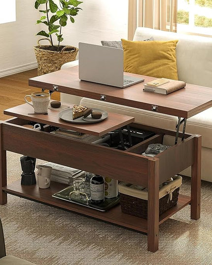 FABATO Lift Top Coffee Table, 4-in-1 Multi-Function Convertible Coffee Table with Storage, Coffee Table Converts to Dining Table for Living Room Reception Room Office, Espresso - LeafyLoom