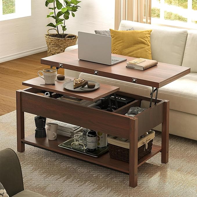 FABATO Lift Top Coffee Table, 4-in-1 Multi-Function Convertible Coffee Table with Storage, Coffee Table Converts to Dining Table for Living Room Reception Room Office, Espresso - LeafyLoom