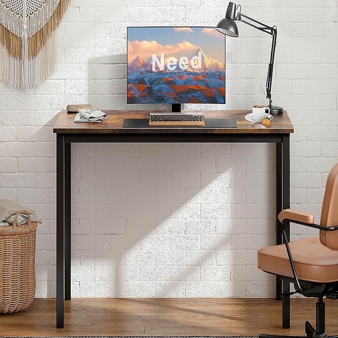 Need Small Computer Desk 31-1/2" Sturdy and Heavy Duty Writing Desk for Small Spaces and Small Desk Study Table Laptop Desk Rustic Brown & Black AC3FB (80 * 40) - LeafyLoom
