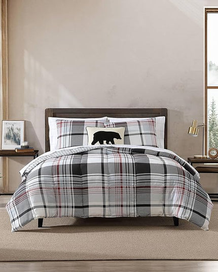 Eddie Bauer- King Comforter Set, Reversible Microsuede Bedding with Matching Sham(s), Casual Home Decor (Normandy Plaid Black, King) - LeafyLoom