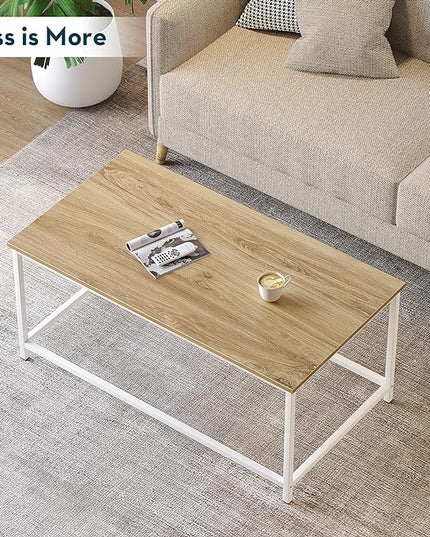SAYGOER Coffee Table Simple Modern Coffee Tables Open Design Rectangular Minimalist Center Table for Living Room Home Office, Easy Assembly, 39.37 x 19.69 x 17.72, OAK White - LeafyLoom