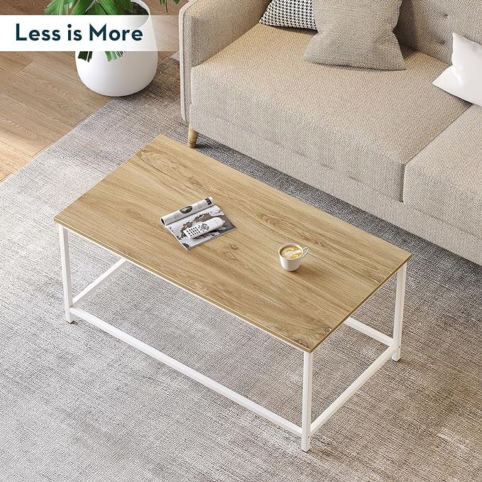 SAYGOER Coffee Table Simple Modern Coffee Tables Open Design Rectangular Minimalist Center Table for Living Room Home Office, Easy Assembly, 39.37 x 19.69 x 17.72, OAK White - LeafyLoom