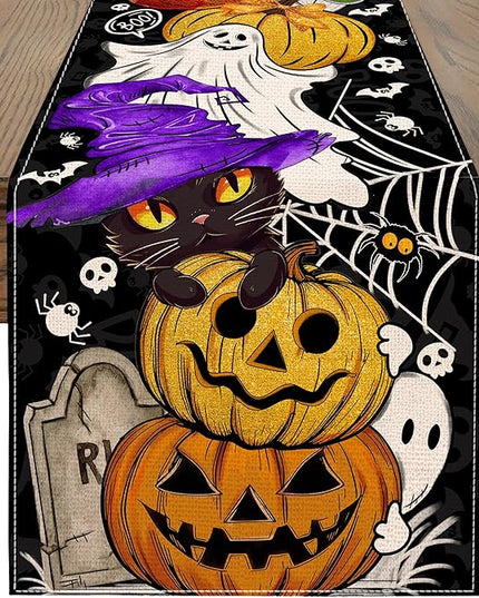 Halloween Table Runner Pumpkin Black Cat Halloween Table Runners 72 Inches Long Happy Halloween Boo Ghost Theme Decor for Kitchen Dining Table Home Party Decorations Unibyby
