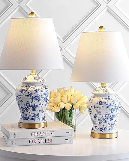 JONATHAN Y JYL3005A-SET2 Set of 2 Table Lamps Penelope 22" Chinoiserie Classic,Cottage,Traditional,for Bedroom, Living Room, Office, College Dorm, Coffee Table, Bookcase, Blue/White - LeafyLoom