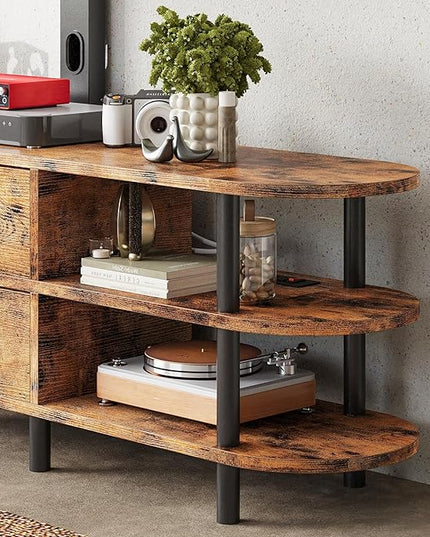 IRONCK TV Stand with Mount and Power Outlet 55", Swivel TV Stand Mount for 75+ inch TV, 3 Tiers TV Console with Drawer and Storage Shelves Entertainment Center - LeafyLoom