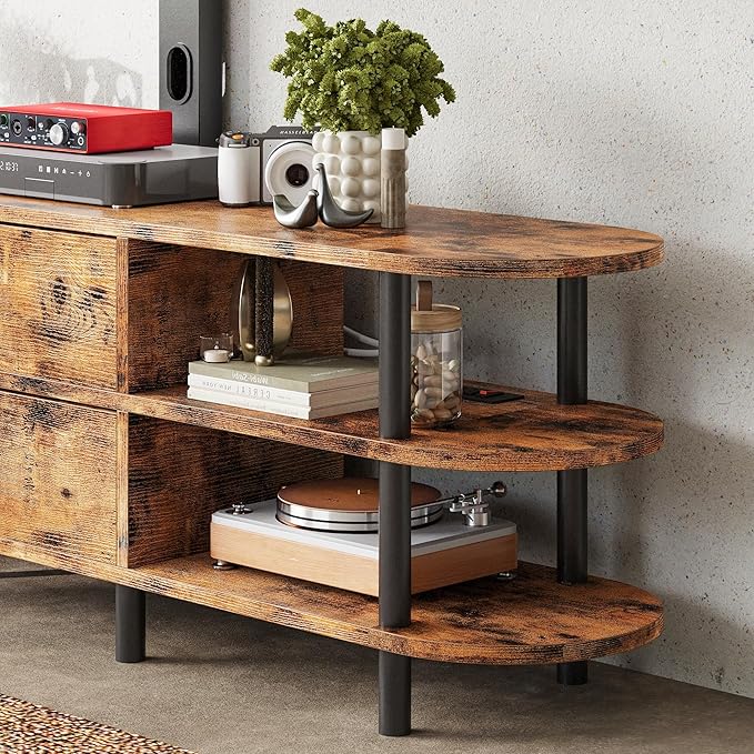 IRONCK TV Stand with Mount and Power Outlet 55", Swivel TV Stand Mount for 75+ inch TV, 3 Tiers TV Console with Drawer and Storage Shelves Entertainment Center - LeafyLoom