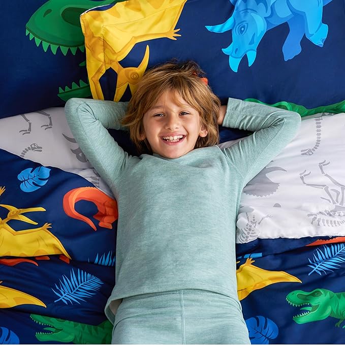 Joiedomi Kid Twin Comforter Set - 5 Piece Dinosaur Bedding Set for Boys/Girls - Super Soft Microfiber Bed in a Bag with Comforter, Sheets, Pillowcase & Sham - LeafyLoom