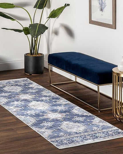 nuLOOM Finley Machine Washable Vintage Distressed Ultra Thin Runner Rug, 2' 6" x 8', Grey - LeafyLoom