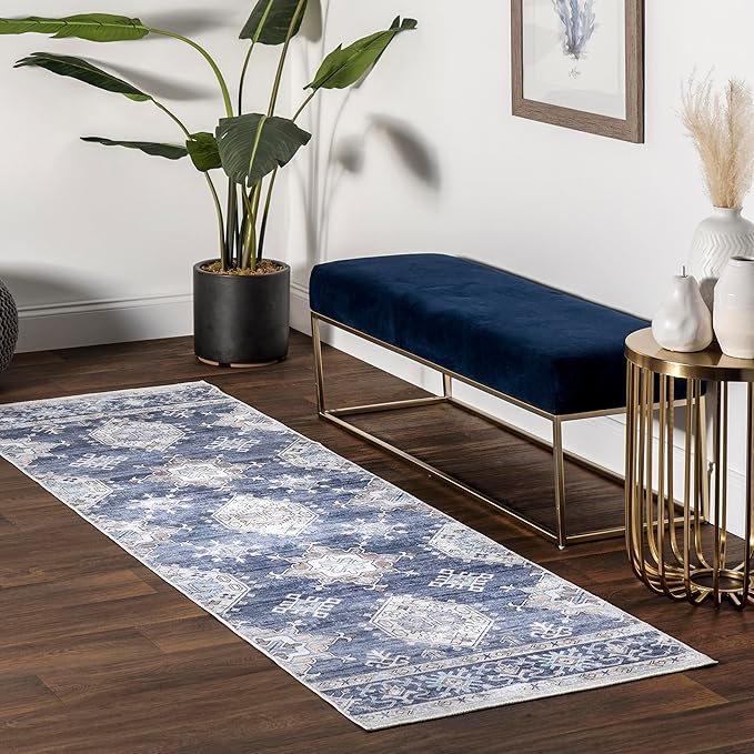 nuLOOM Finley Machine Washable Vintage Distressed Ultra Thin Runner Rug, 2' 6" x 8', Grey - LeafyLoom