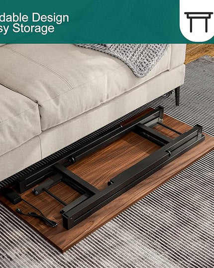 Frylr Small Foldable Desk 43.3''X 19.6''X 29.5'',Foldable Table with 2 Power Sockets and 2.1A USB Charging Ports, Folding Computer Desk for Home Office, No Install Needed, Walnut + Black Leg - LeafyLoom