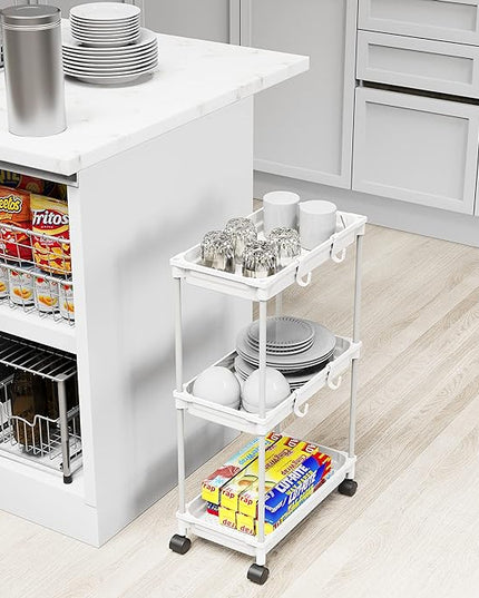 Simple Houseware Standard 3-Tier Slim Rolling Storage Cart, White - LeafyLoom