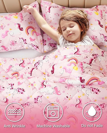 Twin Unicorn Comforters for Boys, 3 Pieces Kids Unicorn Bedding Kids Comforter Sets, Super Soft Lightweight for All Seasons, Includes 1 Comforter (88"x88") and 2 Pillowcase (20"x26"+2") - LeafyLoom