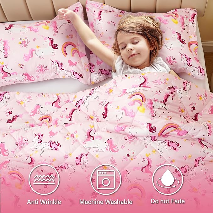 Twin Unicorn Comforters for Boys, 3 Pieces Kids Unicorn Bedding Kids Comforter Sets, Super Soft Lightweight for All Seasons, Includes 1 Comforter (88"x88") and 2 Pillowcase (20"x26"+2") - LeafyLoom