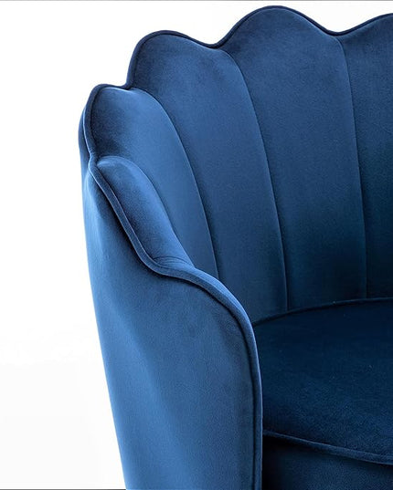 Velvet Barrel Accent Chair with Scalloped Silhouette and Gold Metal Legs, Decorative Piece Suitable for Traditional, Modern, and Contemporary Spaces, Navy Blue - LeafyLoom