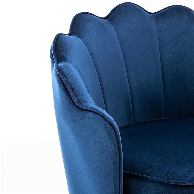 Velvet Barrel Accent Chair with Scalloped Silhouette and Gold Metal Legs, Decorative Piece Suitable for Traditional, Modern, and Contemporary Spaces, Navy Blue - LeafyLoom